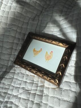 Hand-Painted Chicken Watercolor Art Print in Yellow and Pink